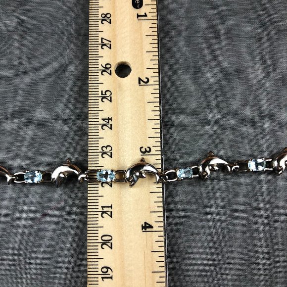 Macy’s Sterling Silver 925 Aqua Marine Dolphin Bracelet Coastal Glamcore Dainty - Picture 13 of 14